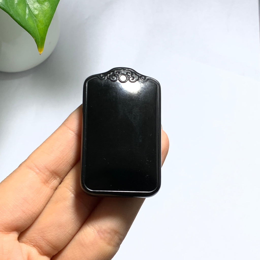 和田山料黑青无事牌挂件（40.7g）