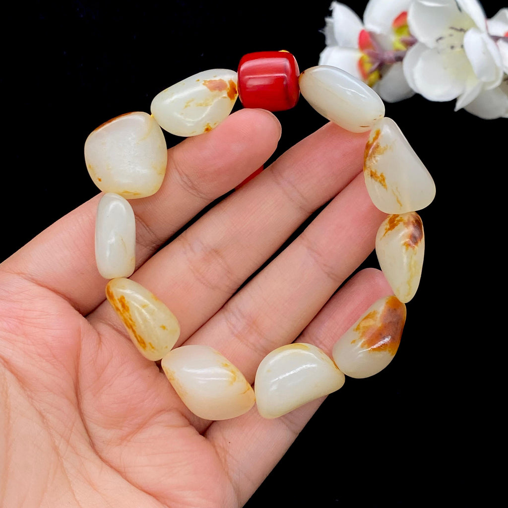 和田玉洒金皮【精品手串】（53.8g）