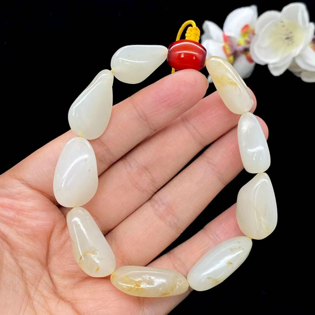 和田玉白玉带洒金皮籽料【精品手串】（46.6g）