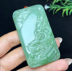 和田玉碧玉粉青猫眼御龙山水牌（75.3g）