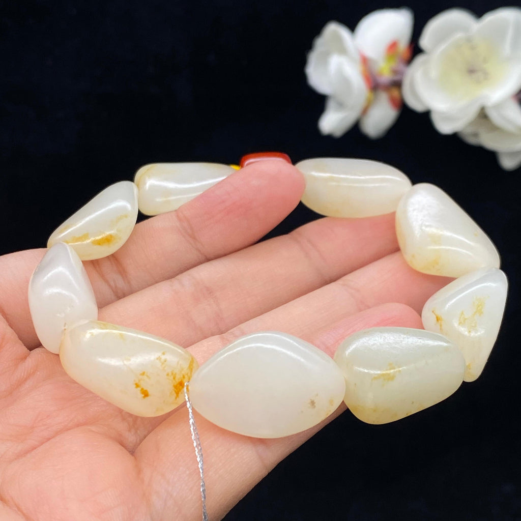 和田玉-洒金皮白肉籽料【精品手串】L2606200394（g）