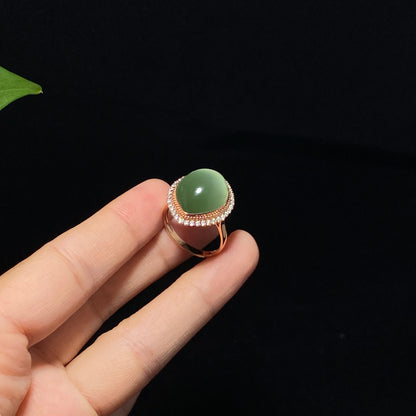 收藏级和田碧玉金镶猫眼戒指（6.0g）