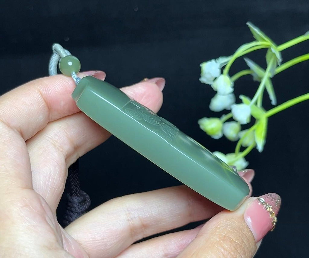 和田玉碧玉粉碧圆满成功平安无事牌（61.5g）