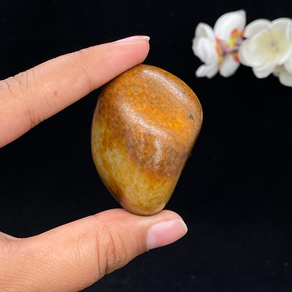 和田玉黄沁皮青花底籽料手把件（80.9g）