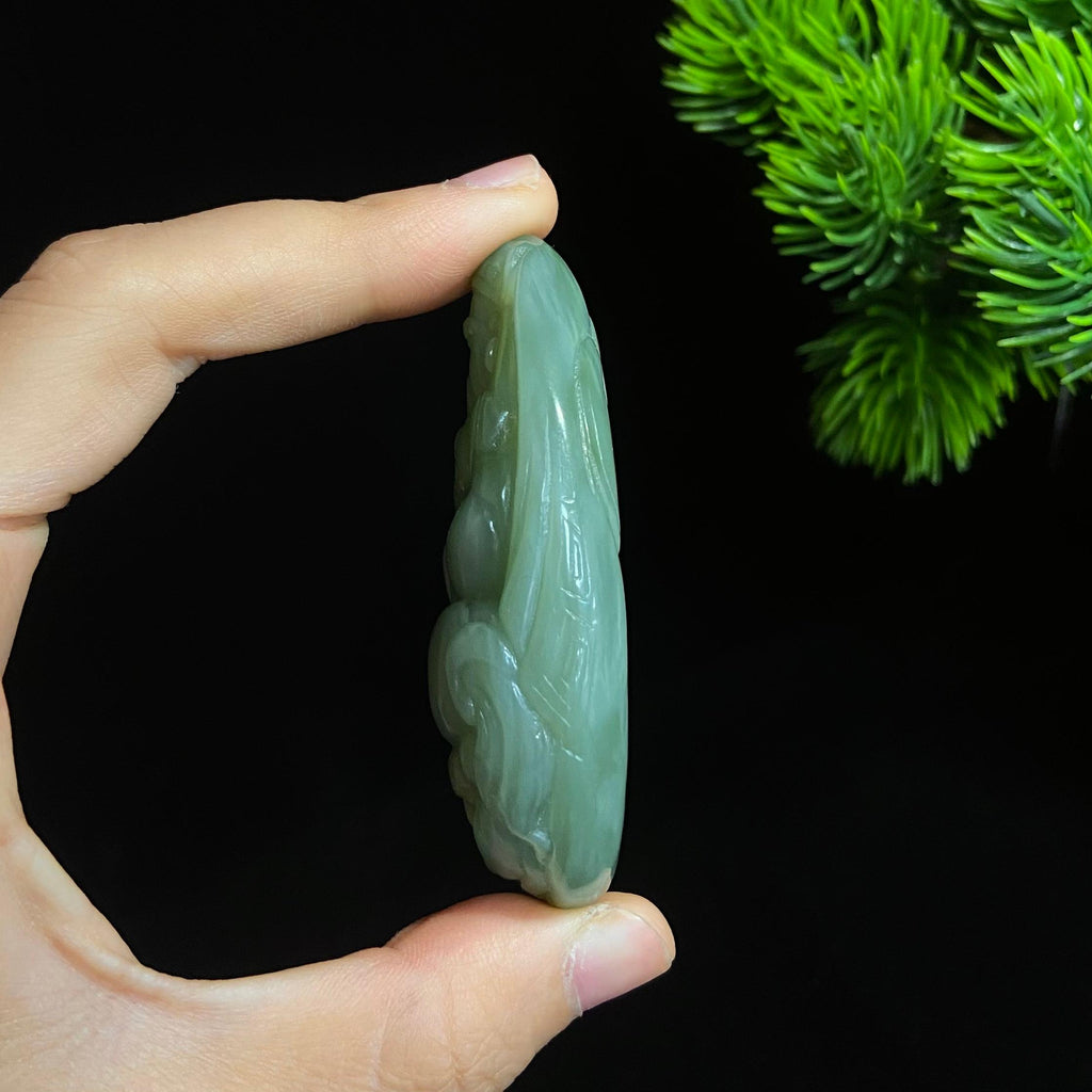 和田碧玉猫眼财神大手把件（77.0g）