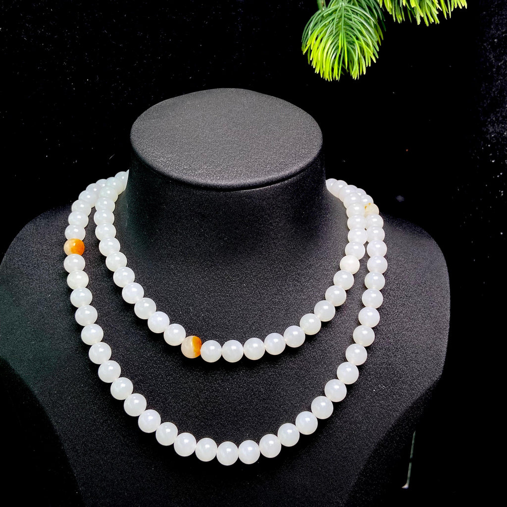 和田玉籽料圆珠项链（87.7g）