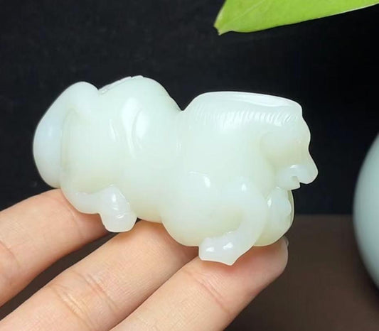 和田羊脂玉生肖马马到成功手把件摆件（84.3g）