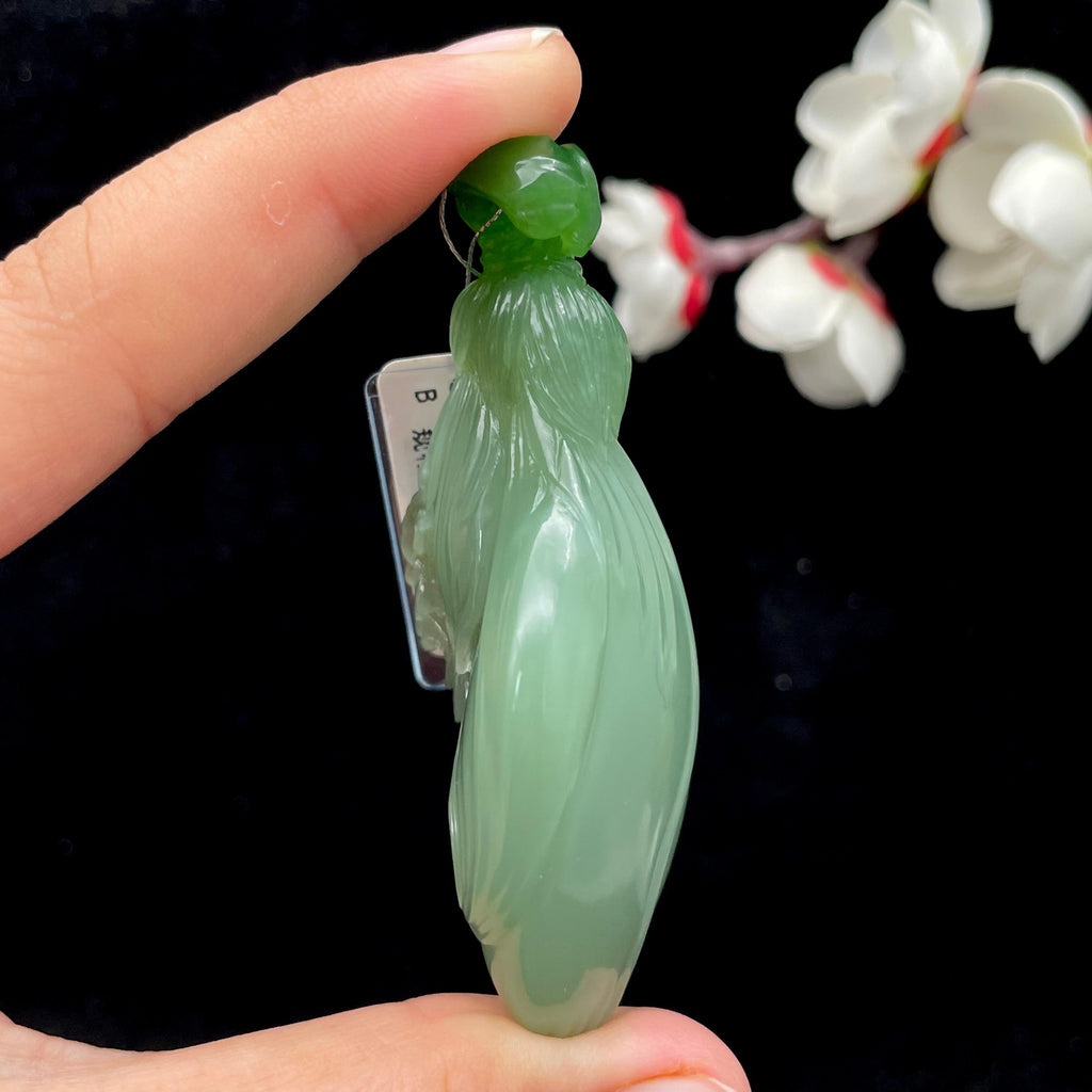 和田玉碧玉带猫眼【蝶莲花】挂件SY2607260392（56.2g）
