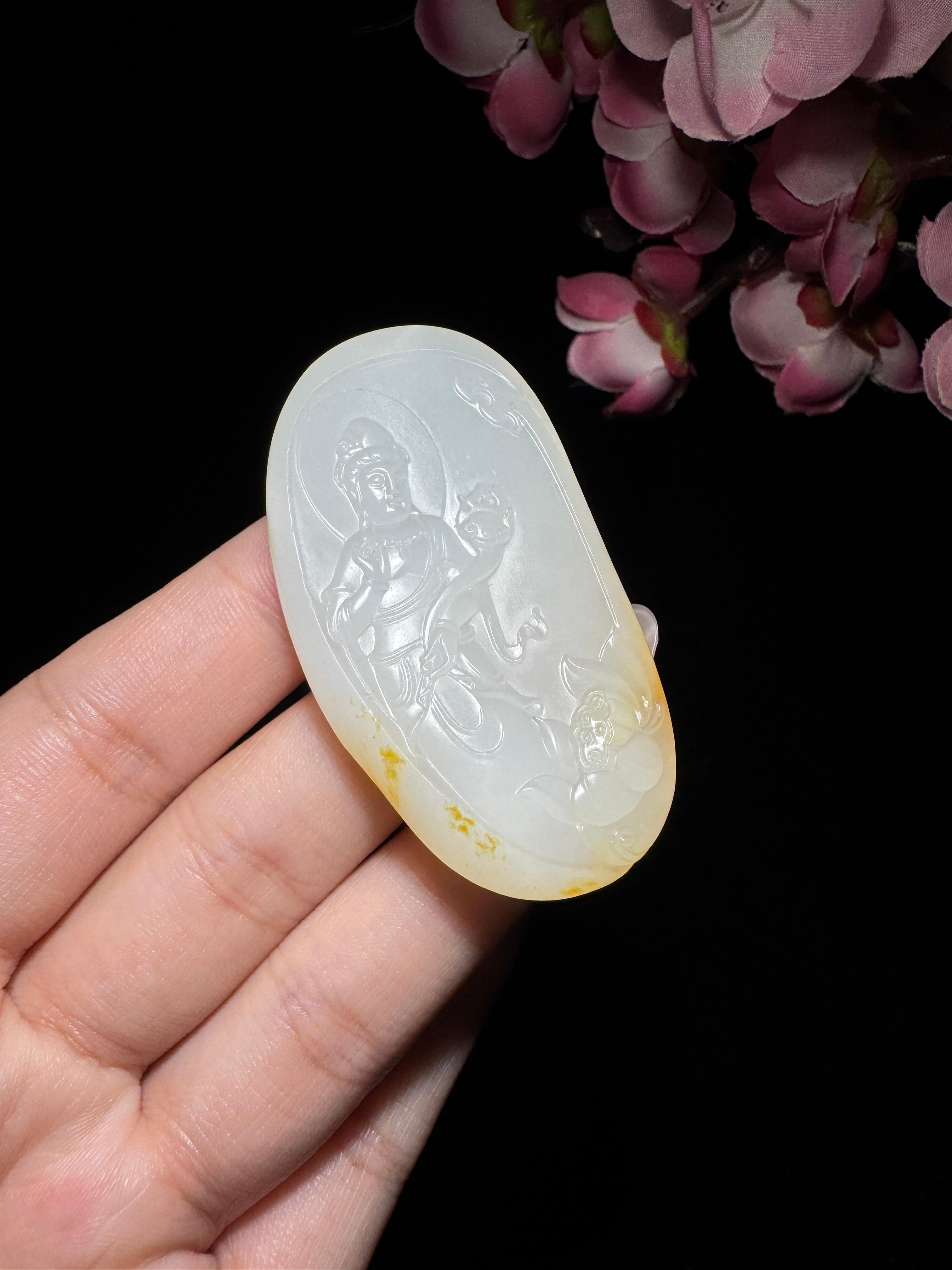 和田玉籽料白玉观音挂件（27.9g）
