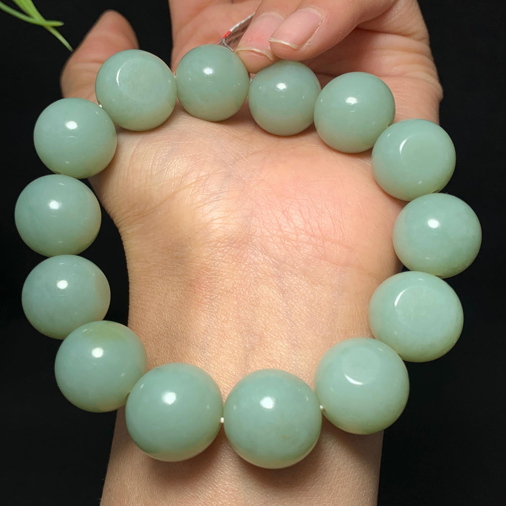 收藏级和田籽料青玉圆珠手串（90.0g）