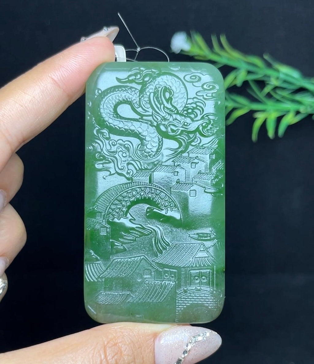 和田玉碧玉山水龙牌（78.6g）