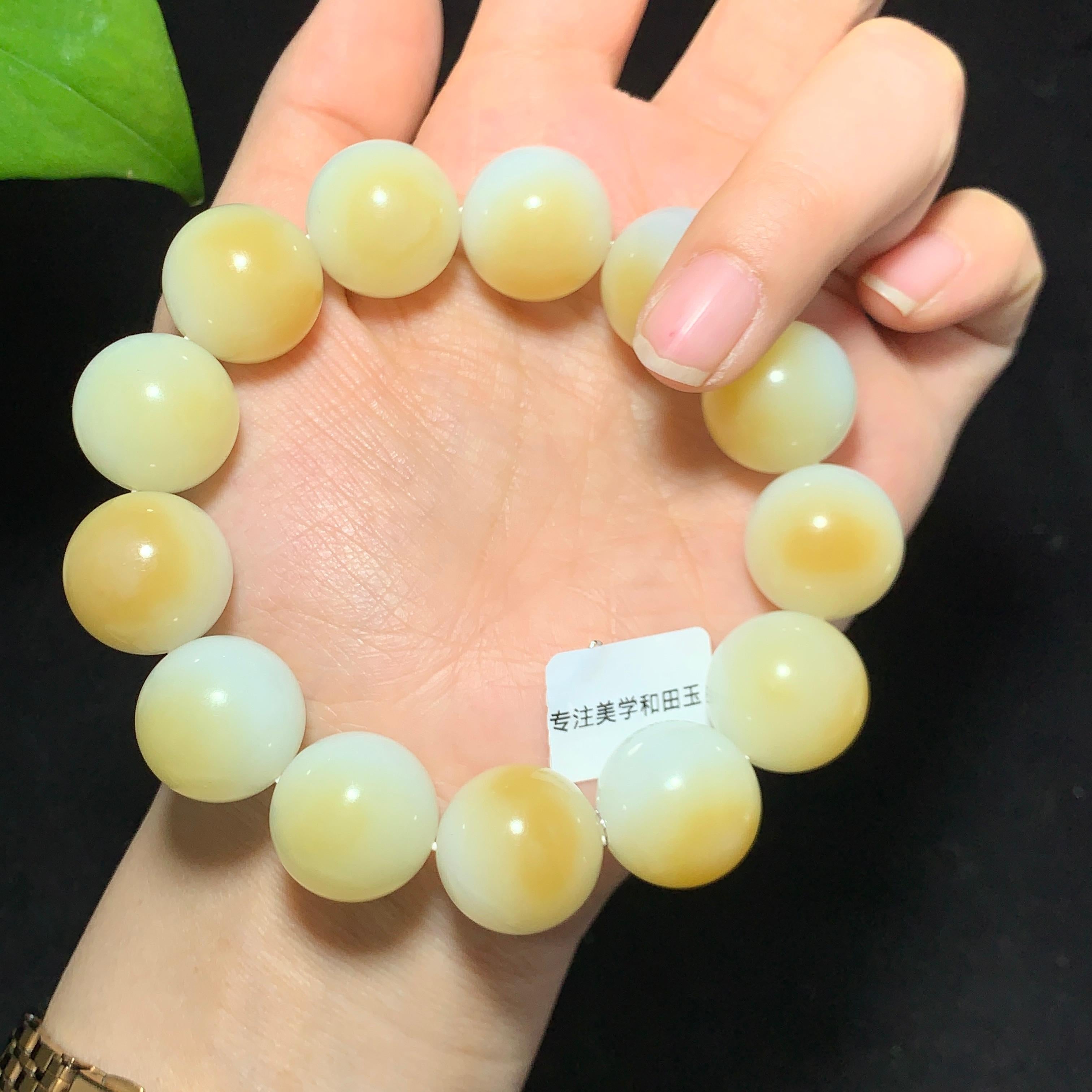 收藏传承级新疆且末糖白玉聚宝盆手串（114.8g）