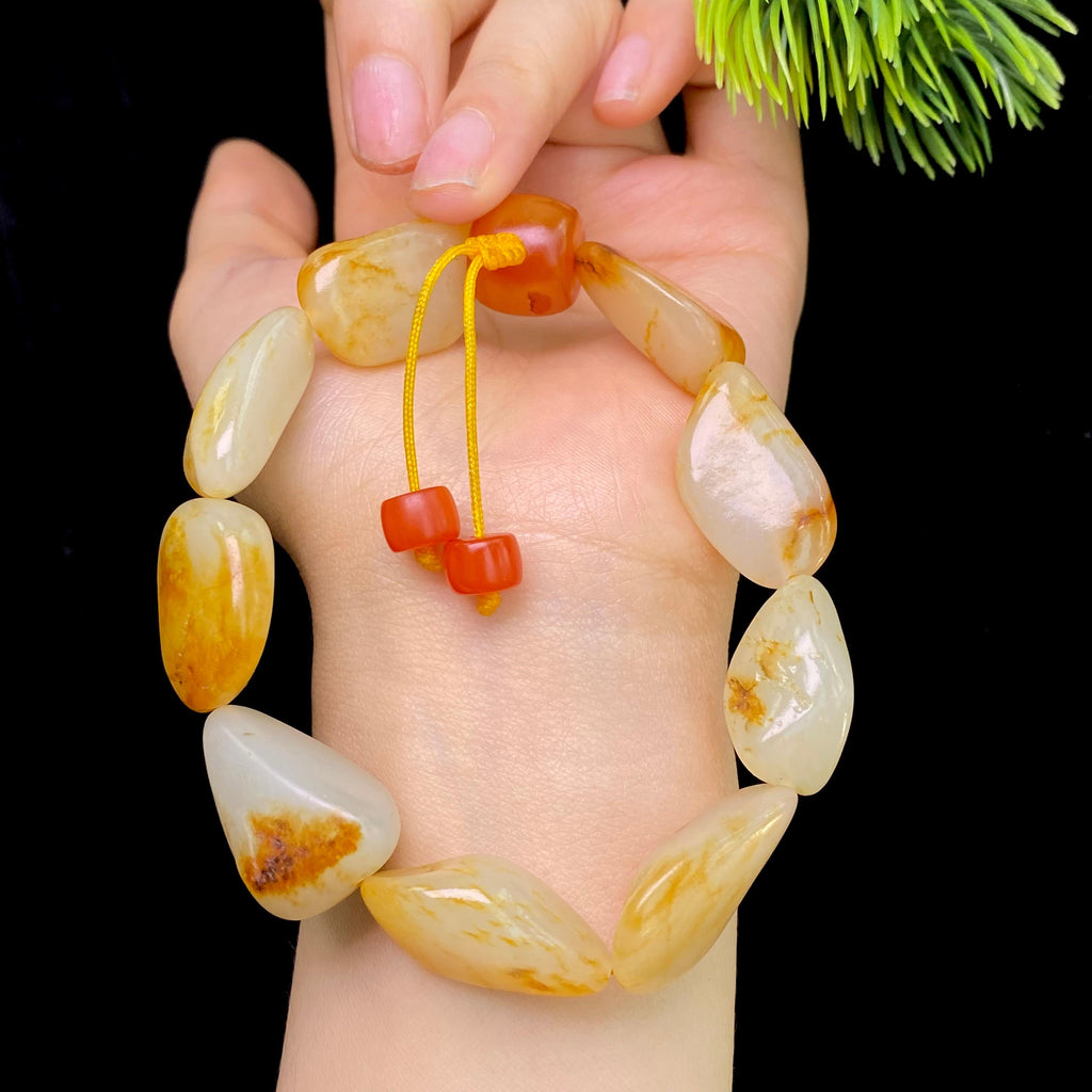 和田玉洒金皮白肉籽料手串（54.7g）