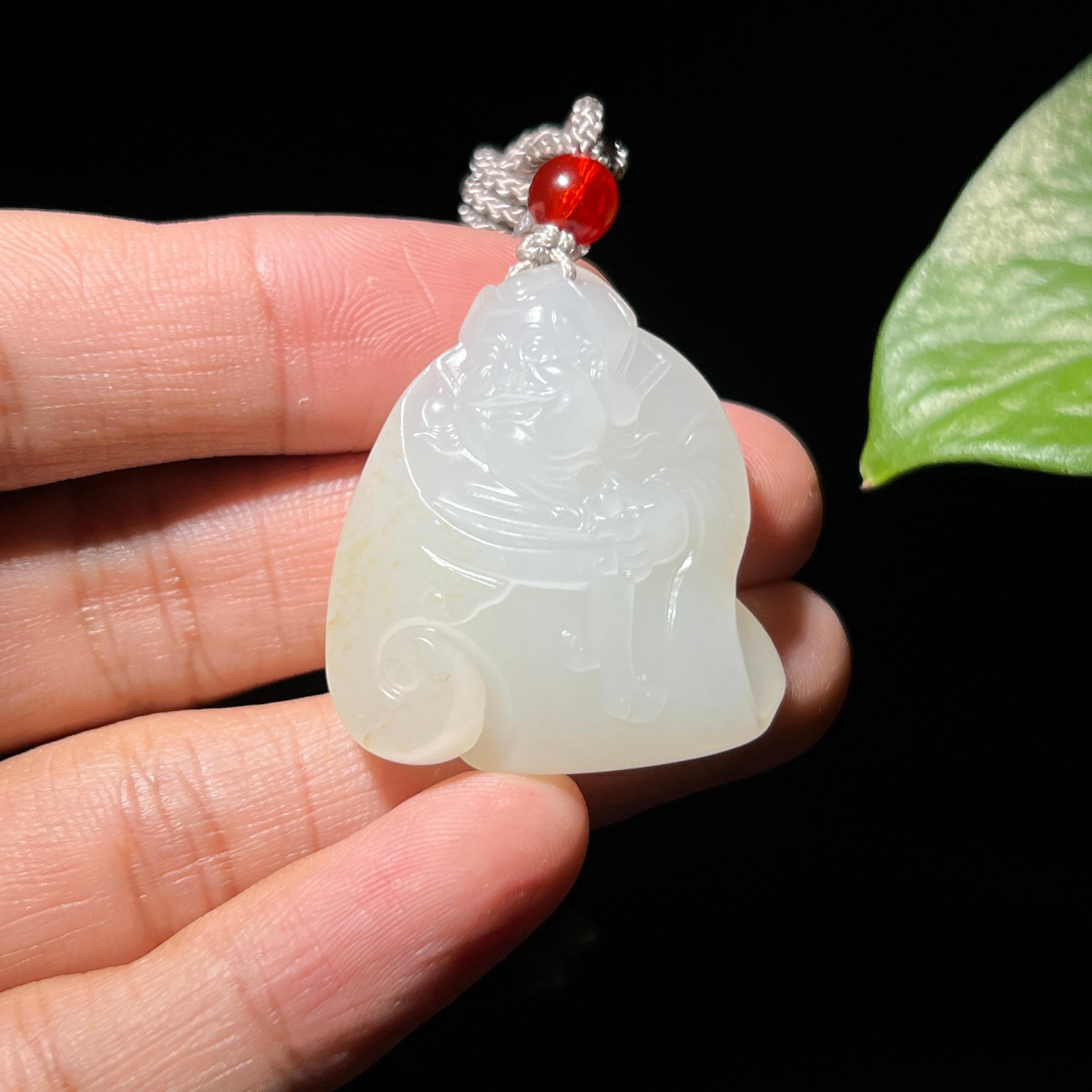 和田玉籽料洒金皮财神挂件（17.6g）