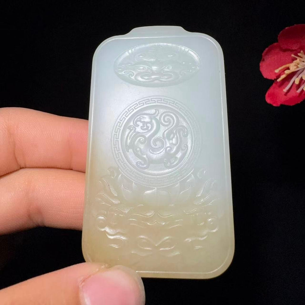 和田玉糖白观音佛挂件对牌（52.1g）
