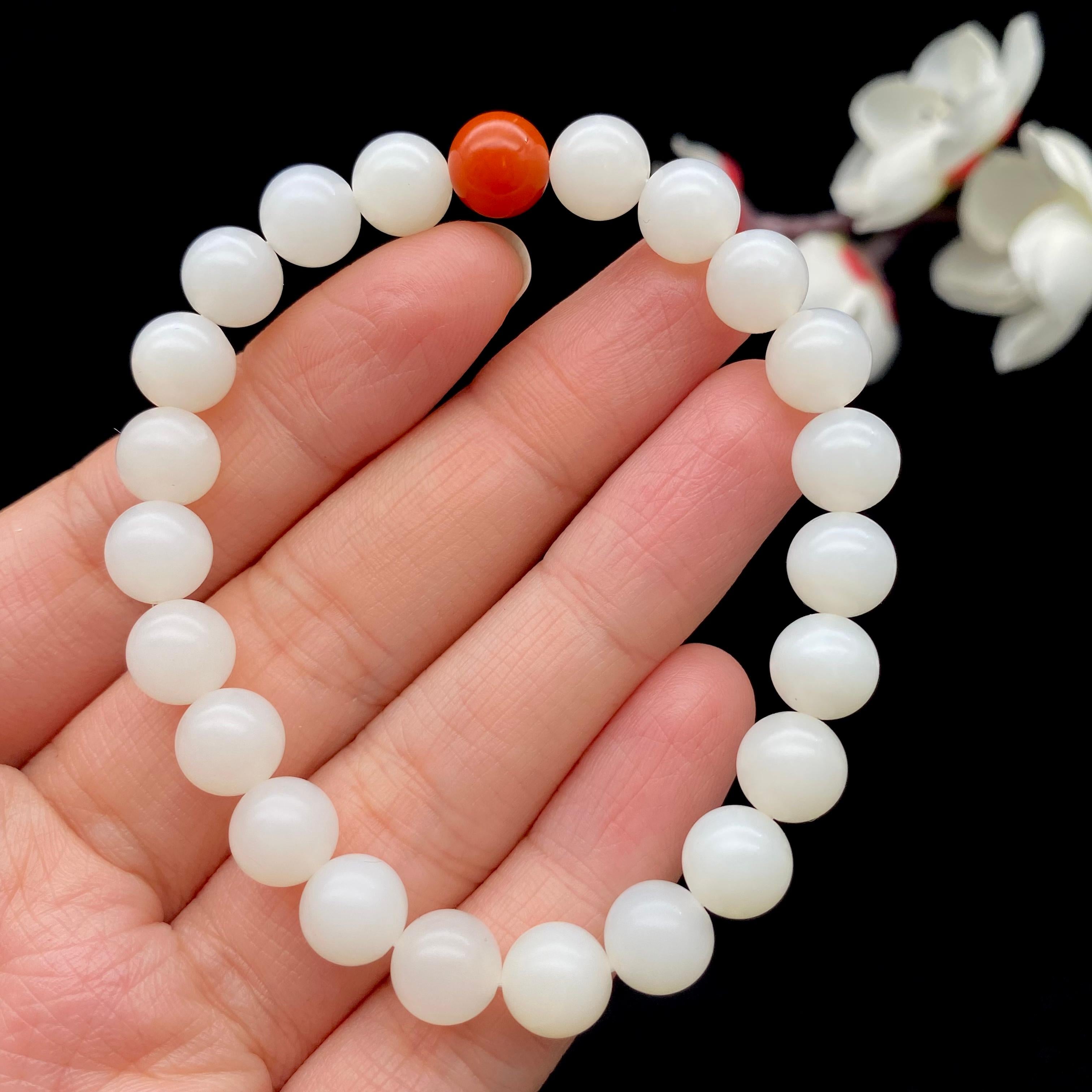 和田玉白玉 米达料【圆珠手串】（18.5g）