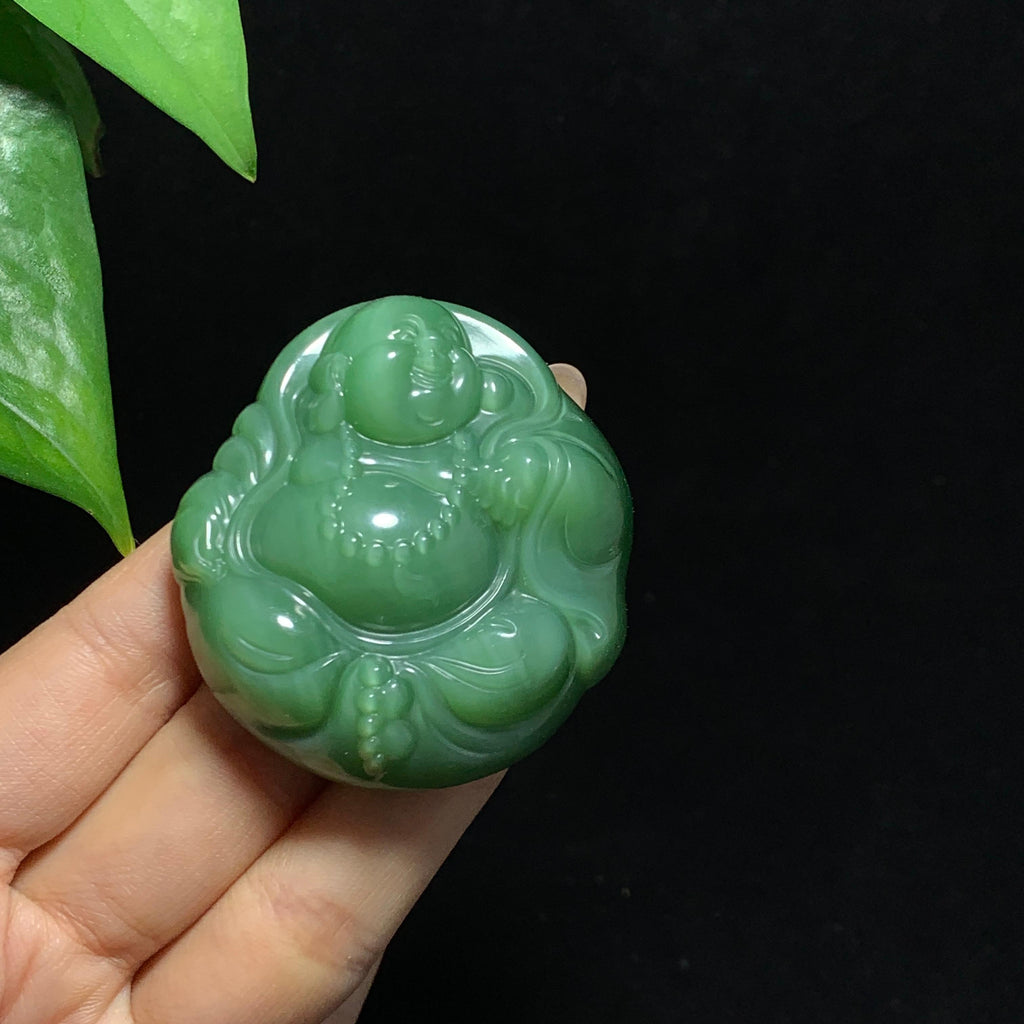 和田山料碧玉粉青猫眼佛公挂件（78.5g）