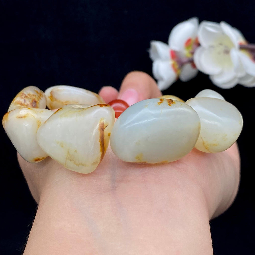 和田玉-聚黄皮带洒金皮【精品手串】（102.7g）