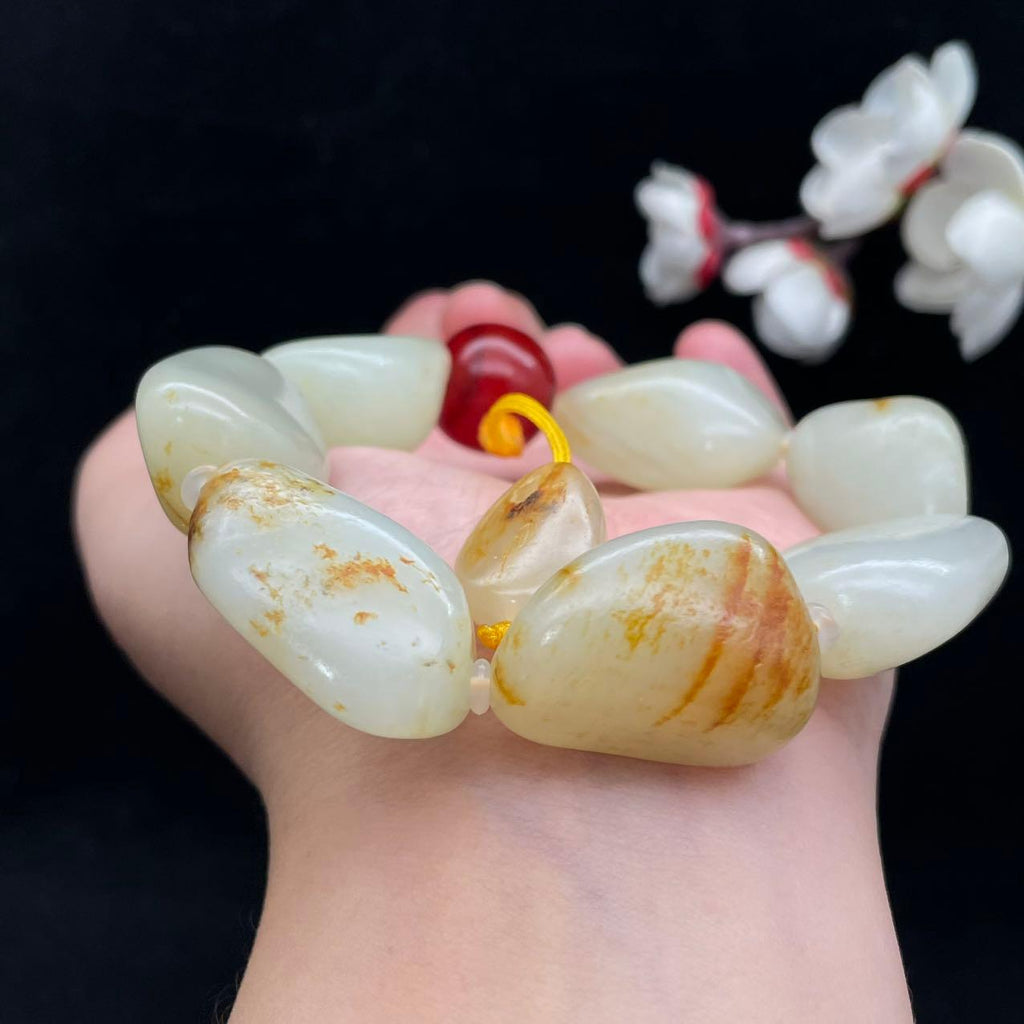 和田玉洒金皮籽料【精品手串】（96.3g）