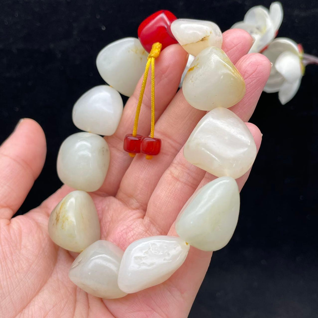 和田玉白玉带洒金皮籽料【精品手串】（83.8g）