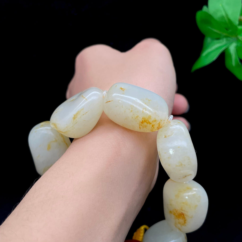 和田玉洒金皮籽料【精品手串】（123.7g）