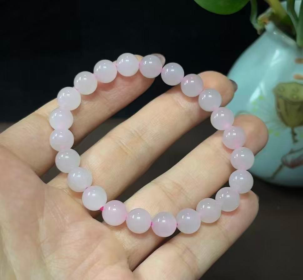 和田玉桃花玉圆珠手串（16.8g）