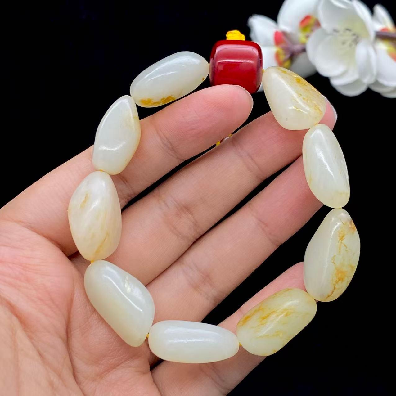 和田玉洒金皮籽料【精品手串】（51g）
