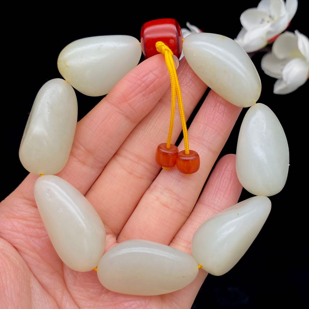 和田玉白玉带洒金皮【精品手串】（92.6g）