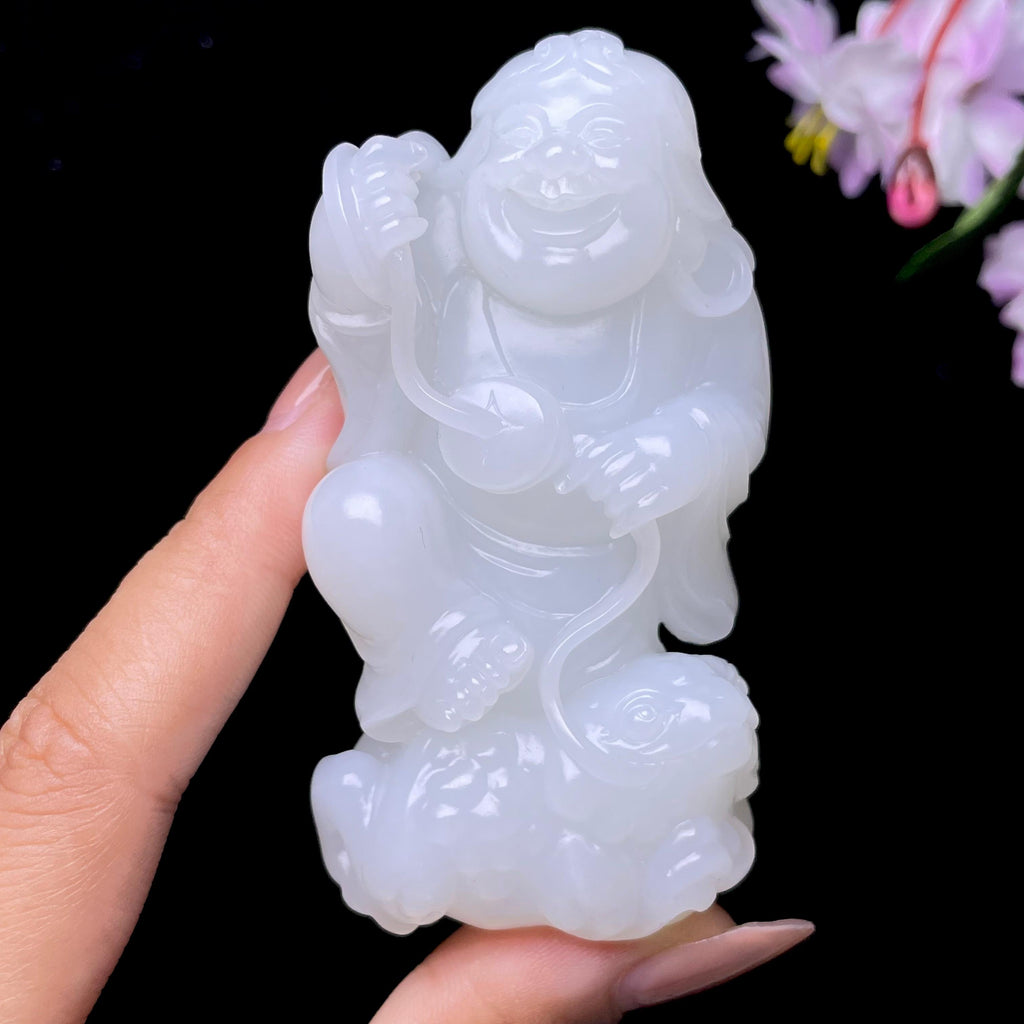和田玉白玉刘海戏金蟾手把件 12609170849（128.6g）