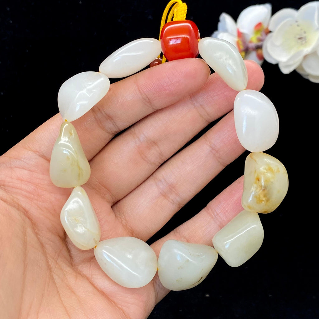 和田玉白玉带洒金皮籽料【精品手串】（74.1g）