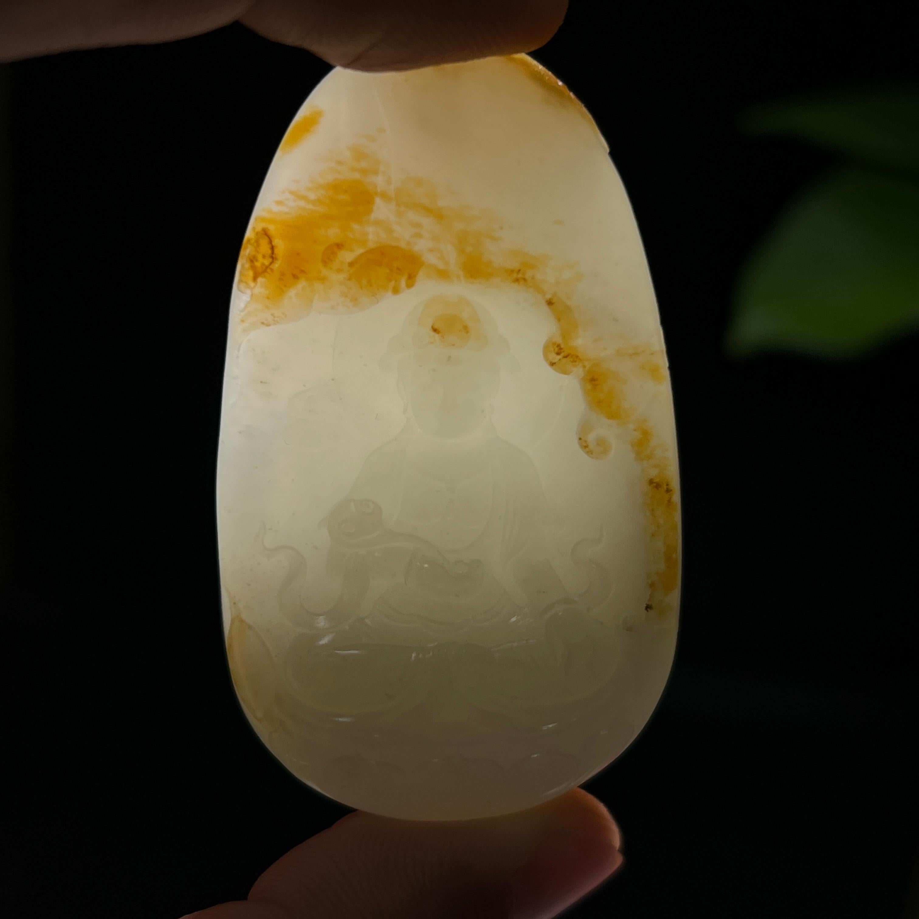 和田玉籽料洒金皮观音牌子（40.3g）