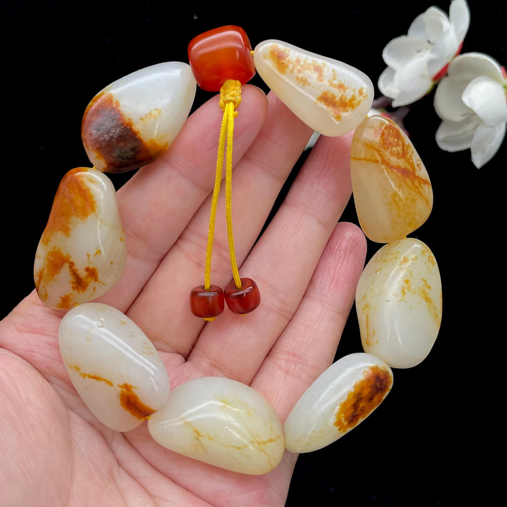 和田玉洒金皮籽料【精品手串】（77.8g）