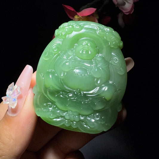 和田玉碧玉猫眼佛牌（48.2g）