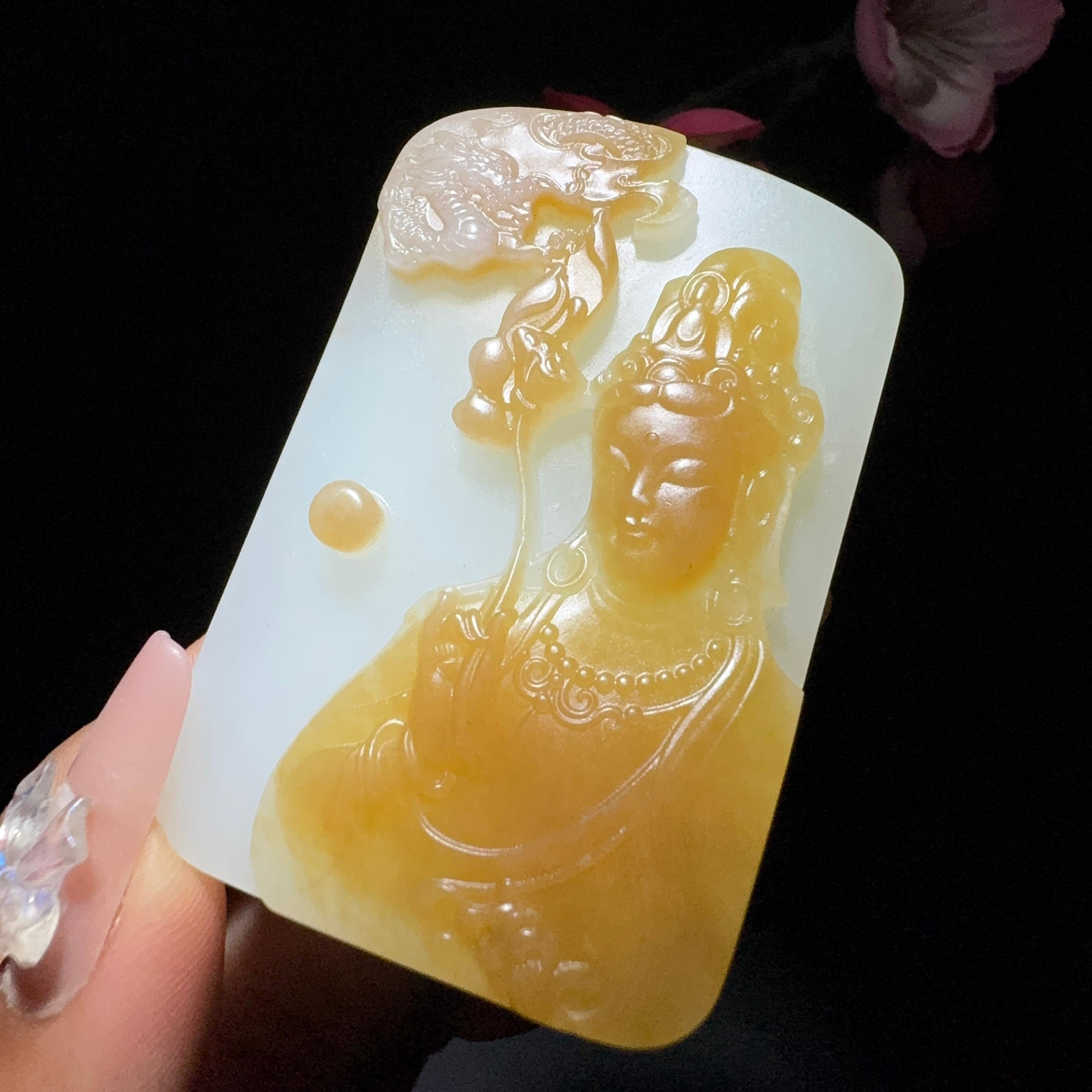 和田玉糖白玉观音挂件（80.9g）