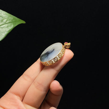 和田玉18K金镶青花平安牌（10.6g）