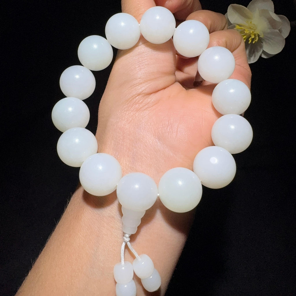 和田玉羊脂白玉圆珠手串（88.0g）