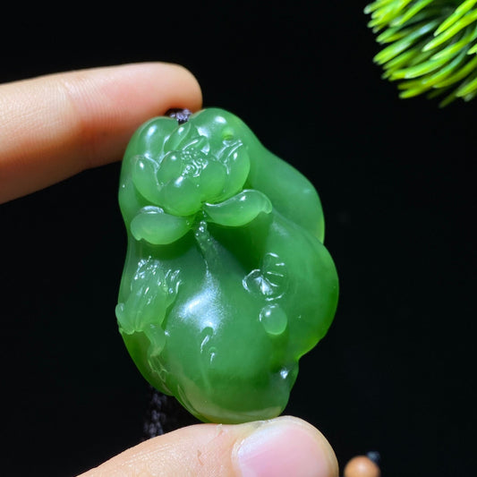 和田玉碧玉花开富贵挂件（21.6g）