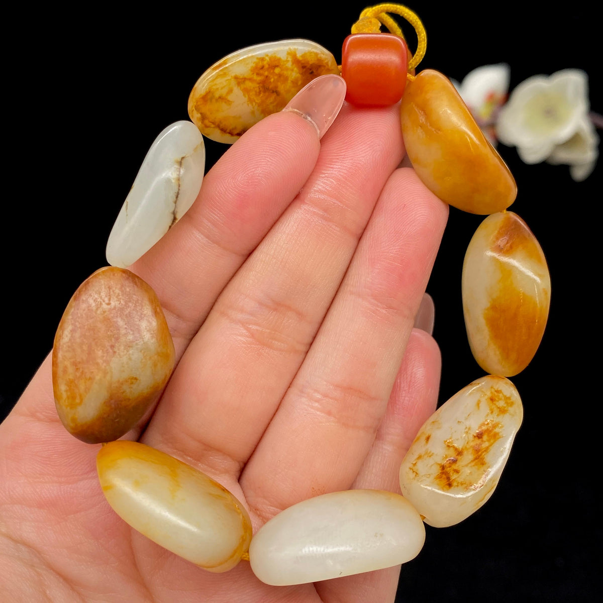 和田玉聚黄皮籽料【精品手串】（57.3g）