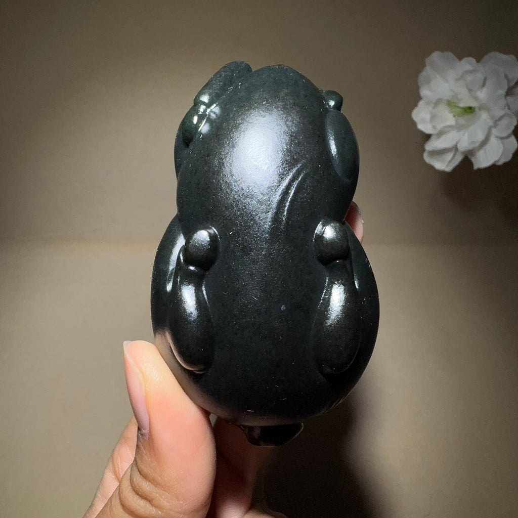 秒杀和田玉黑青手把件马到成功（208.7g）