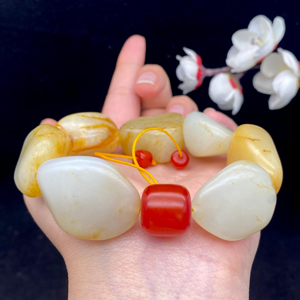 和田玉洒金皮籽料【精品手串】（129.7g）