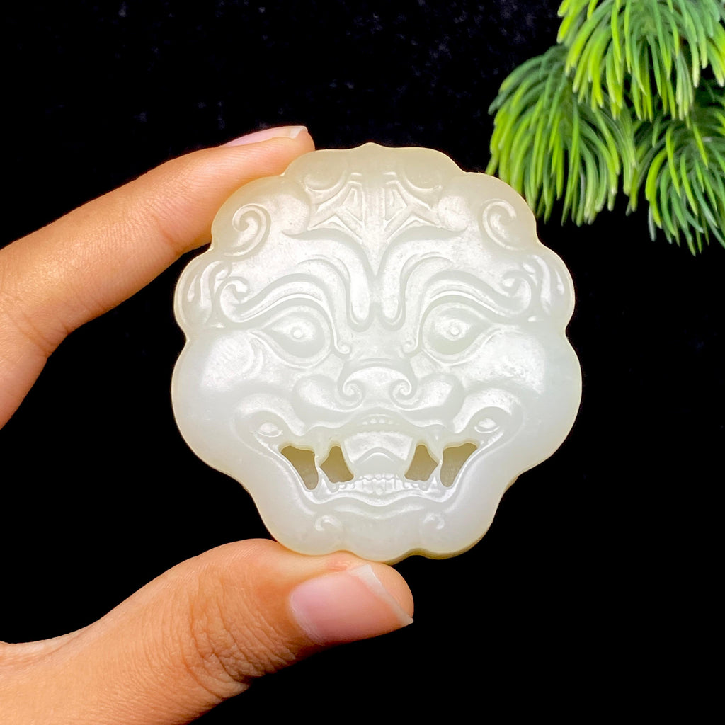 和田玉糖白兽面腰带扣（53.8g）