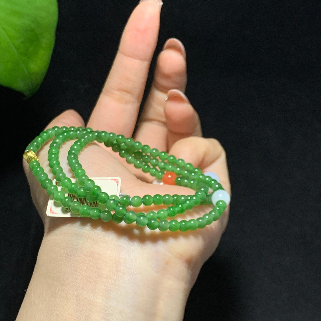 【超值推荐】收藏级和田碧玉苹果绿小米珠多圈手串（6.0g）