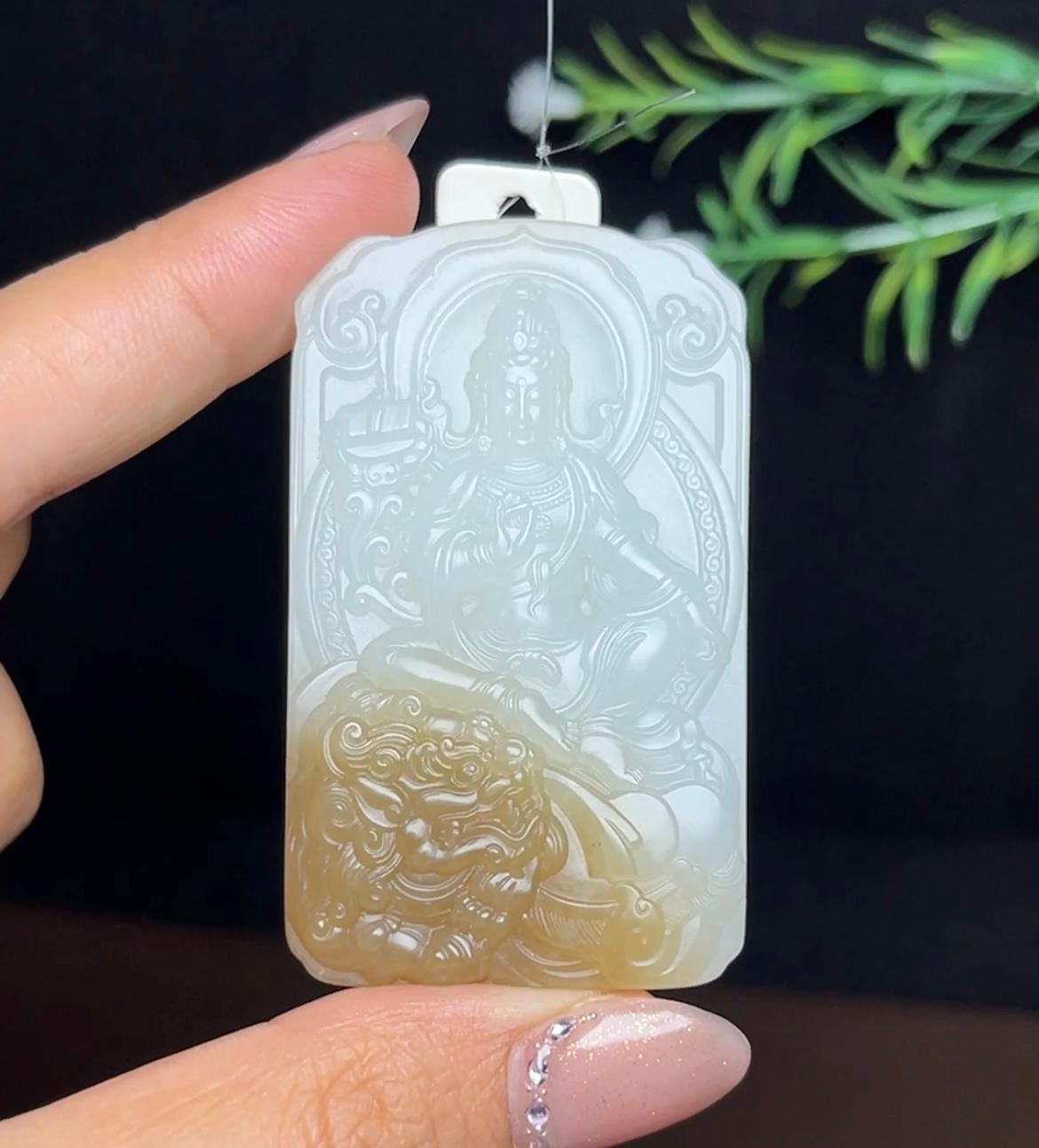 和田玉糖白文殊菩萨（48.9g）