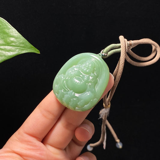 精品碧玉粉青猫眼佛公挂件（27.0g）