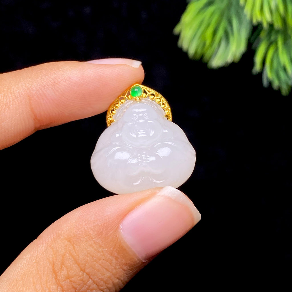 和田玉18k金白玉佛公（6.7g）