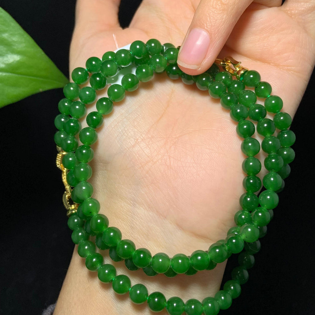 精品和田碧玉阳绿项链手串套装（38.0g）