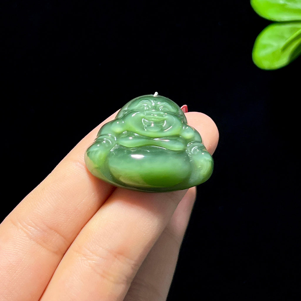 和田碧玉粉青猫眼佛公挂件（14.5g）