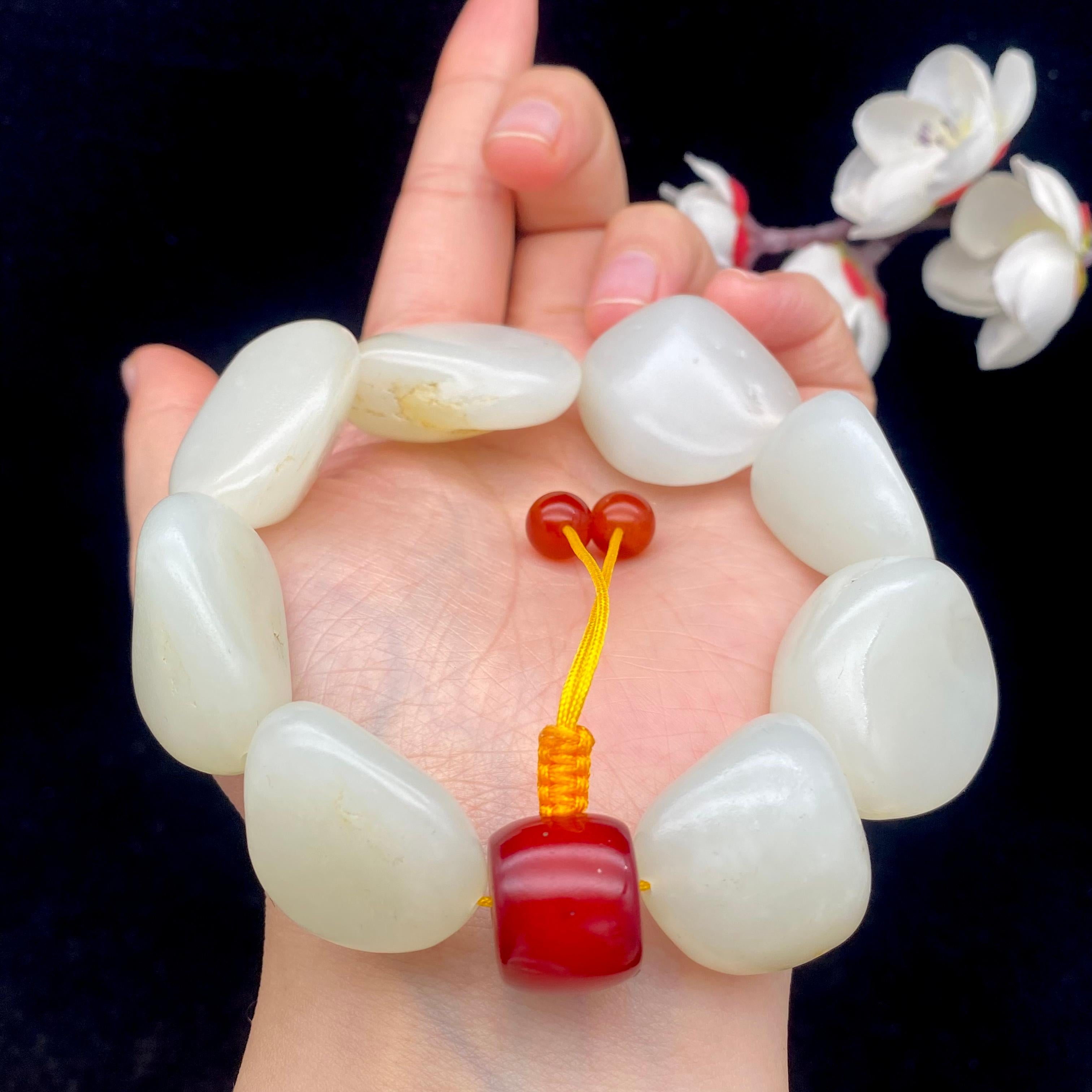 和田玉白玉籽料【精品手串】（128.6g）