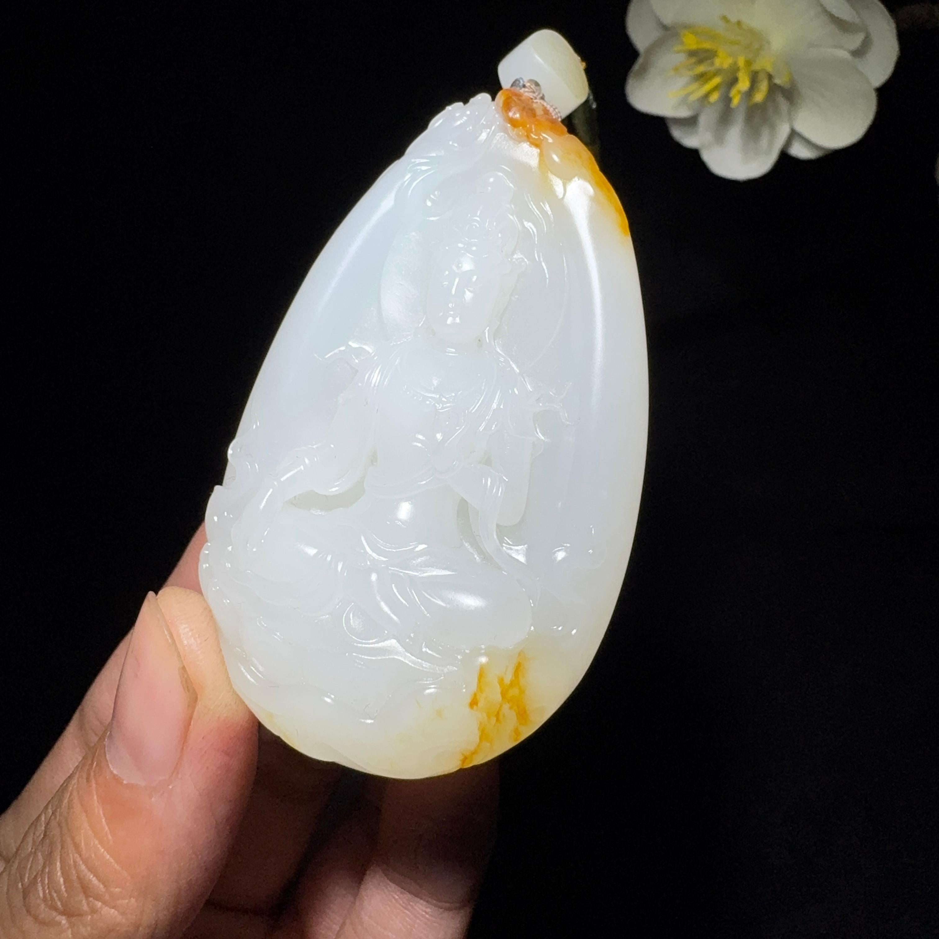 和田玉籽料御龙观音挂件（63.1g）