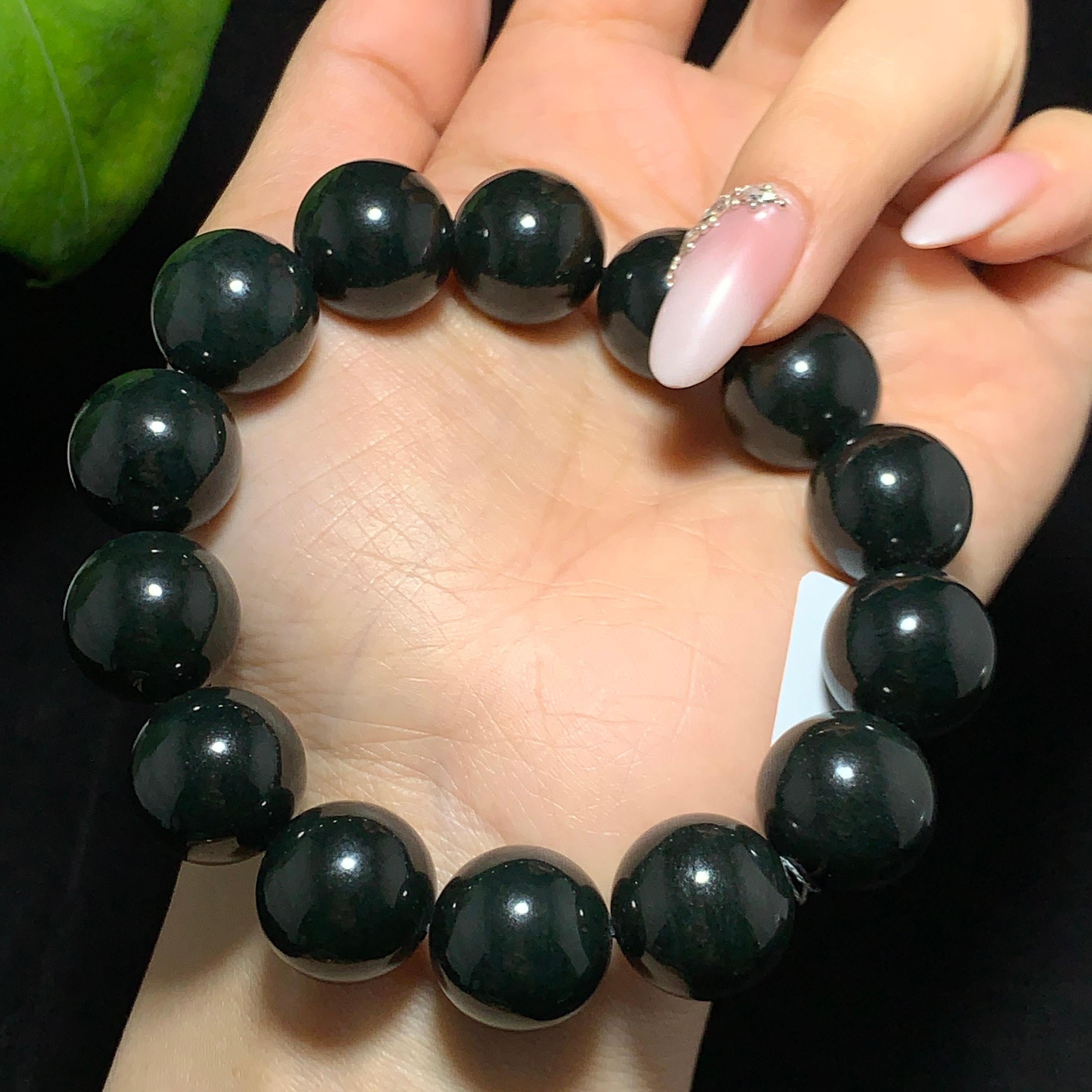 【超值推荐】和田山料黑青圆珠手串（89.3g）